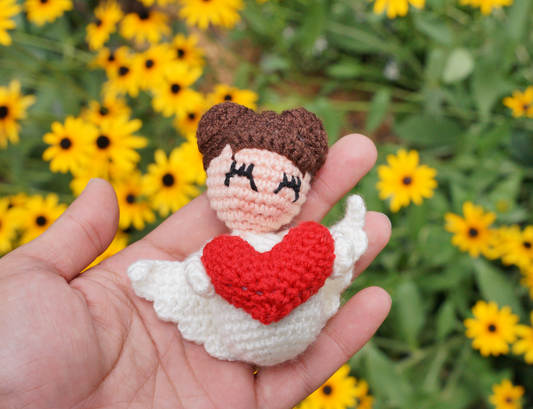 Handmade Crochet Angel with Heart Keychain